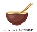 Soy sauce bowl. Flat vector clipart, illustration with isolated background.