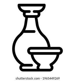 Soy sauce and bowl icon. Outline Soy sauce and bowl vector icon for web design isolated on white background