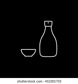 Soy Sauce And Bowl Line Icon On Black Background