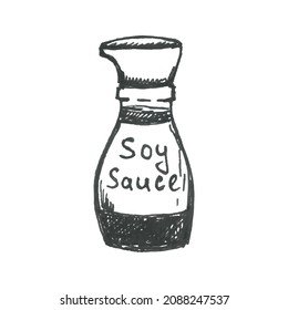 Soy sauce doodle illustration. Sauce bottle vector.