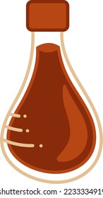 Soy sauce doodle. Soy sauce in a transparent bottle with a cap. Color vector cartoon illustration.