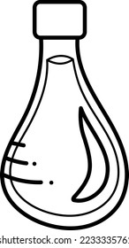 Soy sauce doodle. Soy sauce in a transparent bottle with a cap. Black and white vector cartoon illustration.