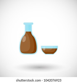 Soy sauce flat vector icon, oriental seasoning flat design. Food, eating object, soy product with round shadow isolated on a light background, cute vector illustration with reflections