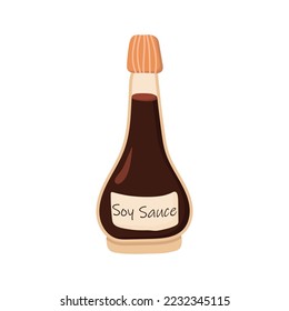 Soy sauce in a glass bottle. vector illustration