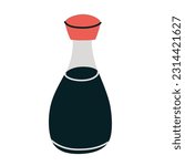 Soy sauce icon, vector illustration of Asian food, shoyu in glass bottle, ingredient for Chinese or Japanese recipes, soya sauce doodle, isolated colored clipart on white background