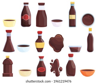 Soy sauce icons set. Cartoon set of soy sauce vector icons for web design