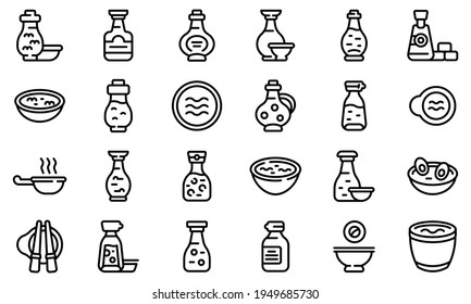 Soy sauce icons set. Outline set of soy sauce vector icons for web design isolated on white background