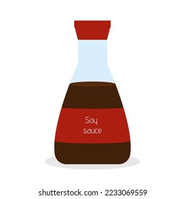 Soy sauce isolated on white background. Asian tradition gravy for sushi. Flat vector illustration. Salty ingredient for food