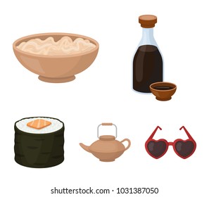 Soy sauce, noodles, kettle.rolls.Sushi set collection icons in cartoon style vector symbol stock illustration web.