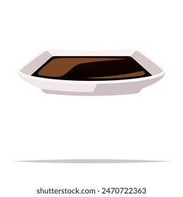 Soy sauce on condiment plate vector isolated illustration