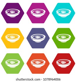 Soy sauce plate icons 9 set coloful isolated on white for web