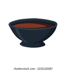 Soy sauce in a round dark bowl. vector illustration