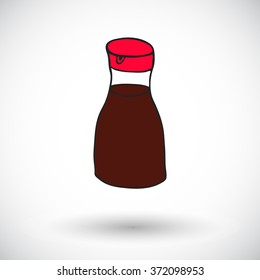 Soy sauce sketch. Hand-drawn cartoon Japanese food icon - bottle with sauce. Doodle drawing. Vector illustration. 