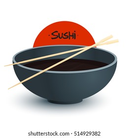 Soy Sauce for Sushi Icon . Vector illustration. Menu Background