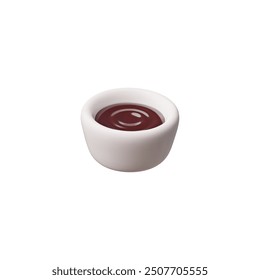 Soy sauce for sushi rolls. Vector illustration showing a round white cup of soy sauce. Balsamic vinegar serves as a dressing for sushi. Cartoon style design on isolated background.