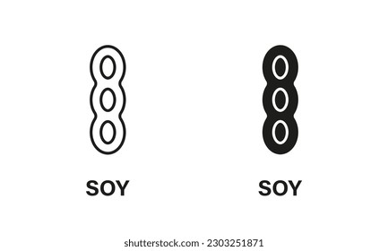 Soy Sign. Organic Healthy Nutrition Emblem. Soybean Edamame Forbidden Symbol. Legume Soya Allergy Food Ban Logo. Soya Free Silhouette and Line Icon Set. Isolated Vector Illustration.