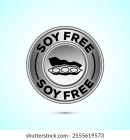 Soy or soya free icon design. Soy allergen free product food sign, Silver Color Button Design