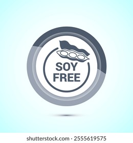 Soy or soya free icon design. Soy allergen free product food sign, Gray Color Button Design