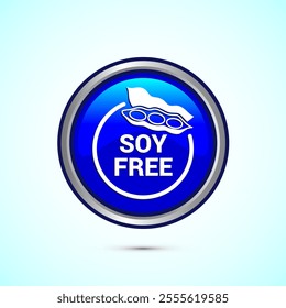 Soy or soya free icon design. Soy allergen free product food sign, Blue Color Round Button Design