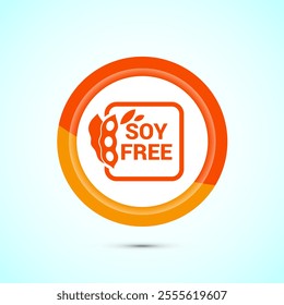 Soy or soya free icon design. Soy allergen free product food sign, Orange Color Button Design