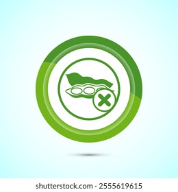 Soy or soya free icon design illustration. Soy allergen free product food sign, Green Color Button Design