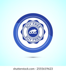 Soy or soya free icon design illustration. Soy allergen free product food sign, Blue Color Button Design