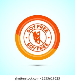 Soy or soya free icon design illustration. Soy allergen free product food sign, Orange Color Button Design