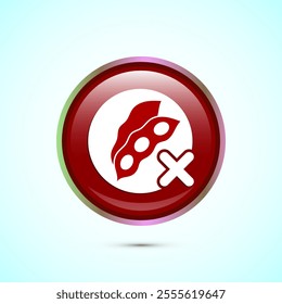 Soy or soya free icon design illustration. Soy allergen free product food sign, Red Color Round Button Design