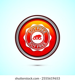 Soy or soya free icon design illustration. Soy allergen free product food sign, Orange Color Round Button Design