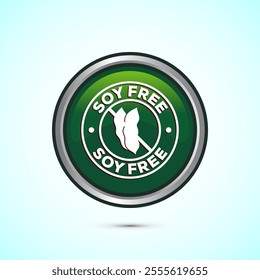 Soy or soya free icon design illustration. Soy allergen free product food sign, Green Color Round Button Design