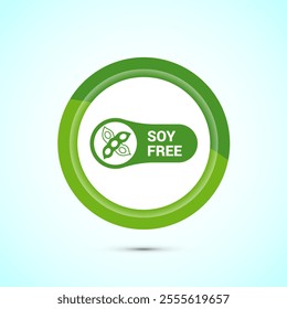 Soy or soya free icon design. Soy allergen free product food sign, Green Color Button Design