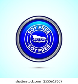 Soy or soya free icon design illustration. Soy allergen free product food sign, Blue Color Round Button Design