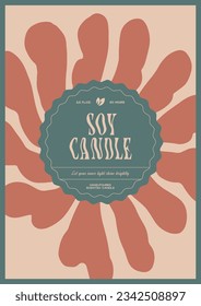 Plantilla de diseño de etiqueta vectorial de velas de cera de soja con fondo de flores de grooveja