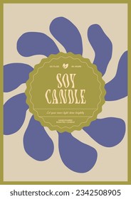 Soy wax candle vector label design template with groovy flowers background