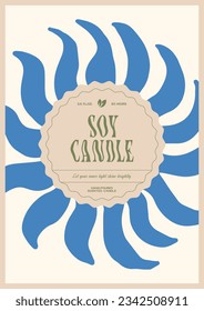 Soy wax candle vector label design template with groovy flowers background