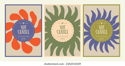 Plantilla de diseño de etiqueta vectorial de velas de cera de soja con fondo de flores de grooveja