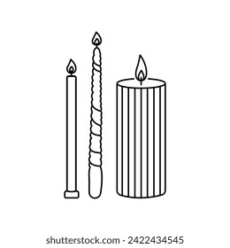Soy wax candles flat element. Home decorative natural candles. Hand draw vector illustration isolated.  