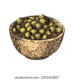soya bean food bowl hand drawn. soy soy, plant milk, vector soymilk, green grain, protein organic soya bean food bowl vector sketch. isolated color illustration