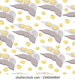 Soya beans seamless pattern with soya husk  and grains isolated on white background, cartoon vector illustration