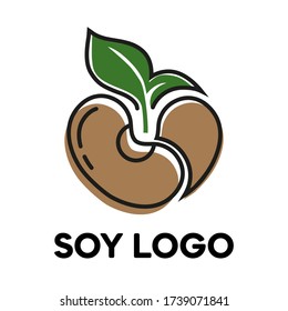 Soya. Linear Style Logo For Vegan Healthy Food Packaging Design.
