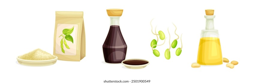 Soya Product from Edible Legume Plant Vector Set