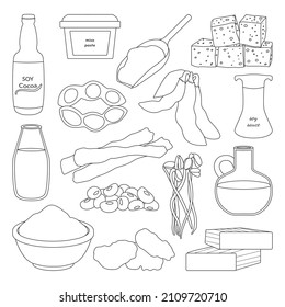 Soya product vector outline set icon. Isolated outline set icon legume. Vector illustration soya product on white background.