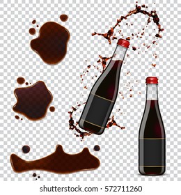 Soya sauce bottle splash and puddles on transparent background