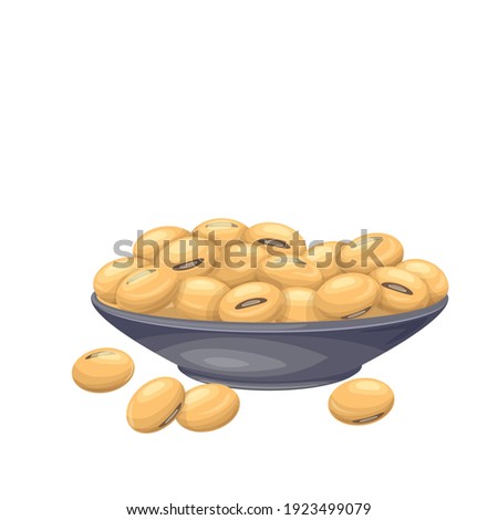 Soybean in bowl. Soy product vector illustration in cartoon style. Dry edamame beans icon.
