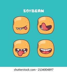 soybean cartoon. nuts vector illustration. with different mouth expressions. cute cartoon