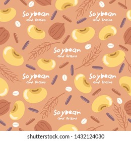 Soybean with cereal grains seamless pattern : Vector Illustration