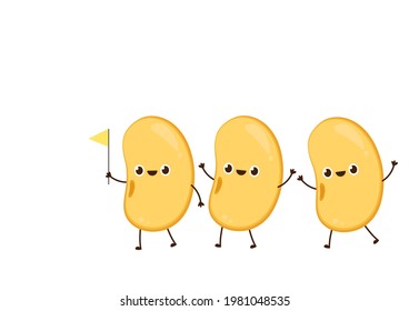 Soybean character design. Soybean on white background. Yellow flag vector.