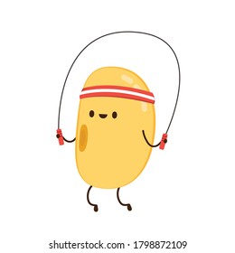 Soybean exercise. Soybean character design. Soybean on white background. Jump rope vector.