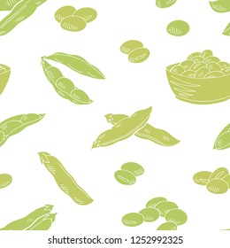 Soybean graphic green color sketch seamless pattern background illustration vector