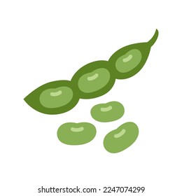 Soybean icon. Soy plant beans with green pods. Raw soy isolated on white background.